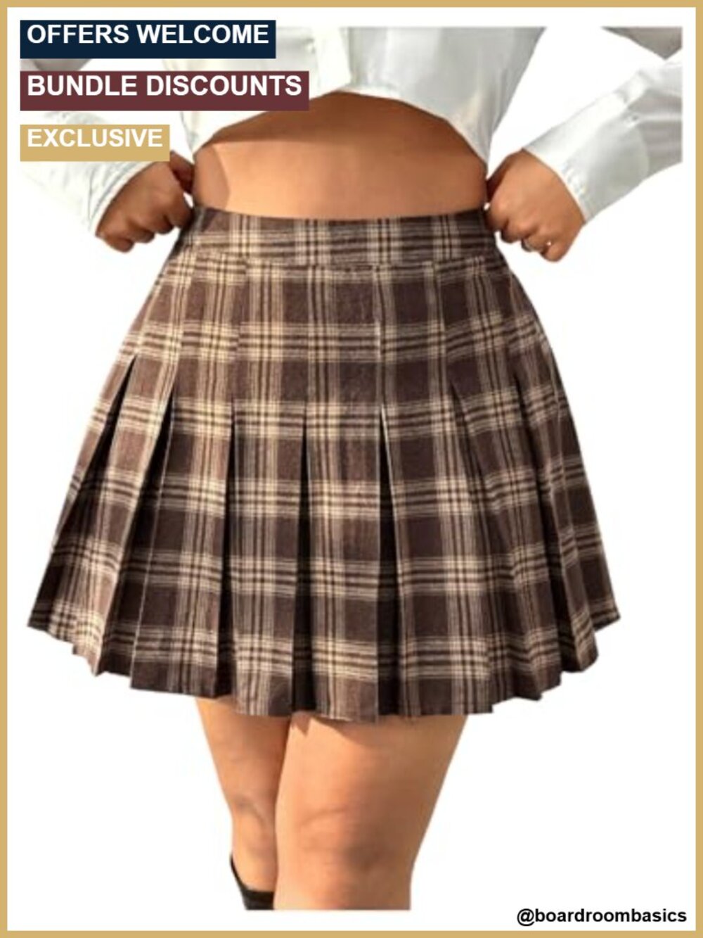 Plus Size High Waist Pleated Plaid Skirt A-Line Retro